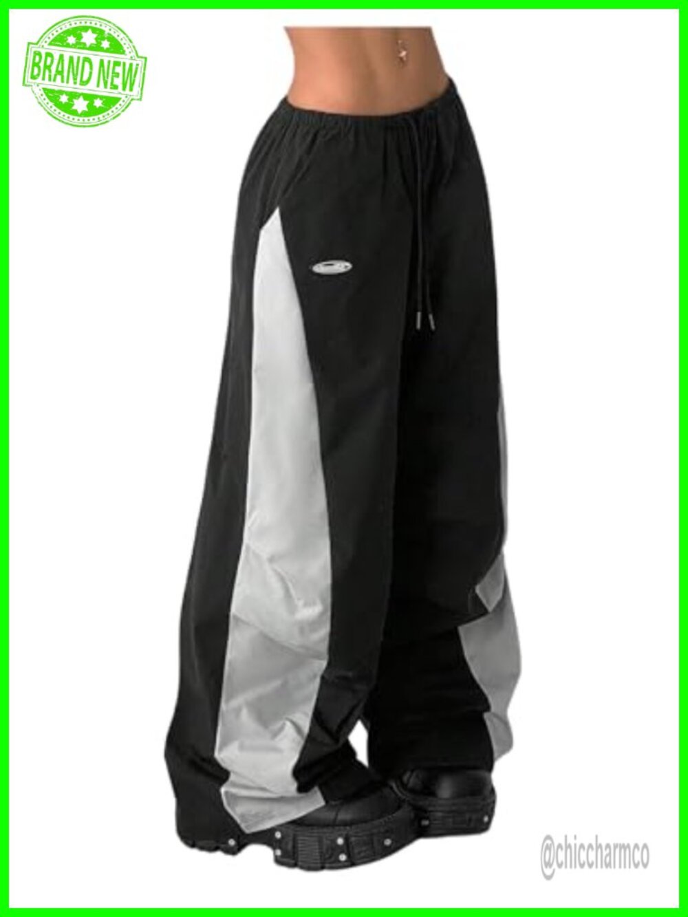BEAUDRM Women's Baggy Wide Leg Parachute Track Pants Elastic Waist Sweatpants